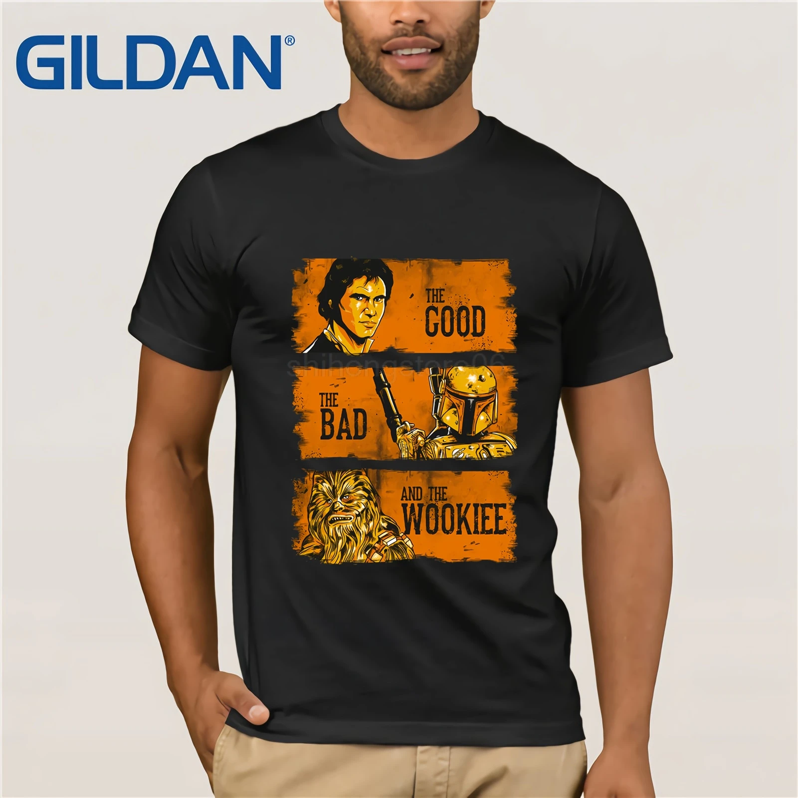 

GILDAN Star Wars T Shirt The Good The Bad and The Ugly Wookiee Han Solo Boba Fett Jedi Fashion Cotton T-Shirt Cartoon