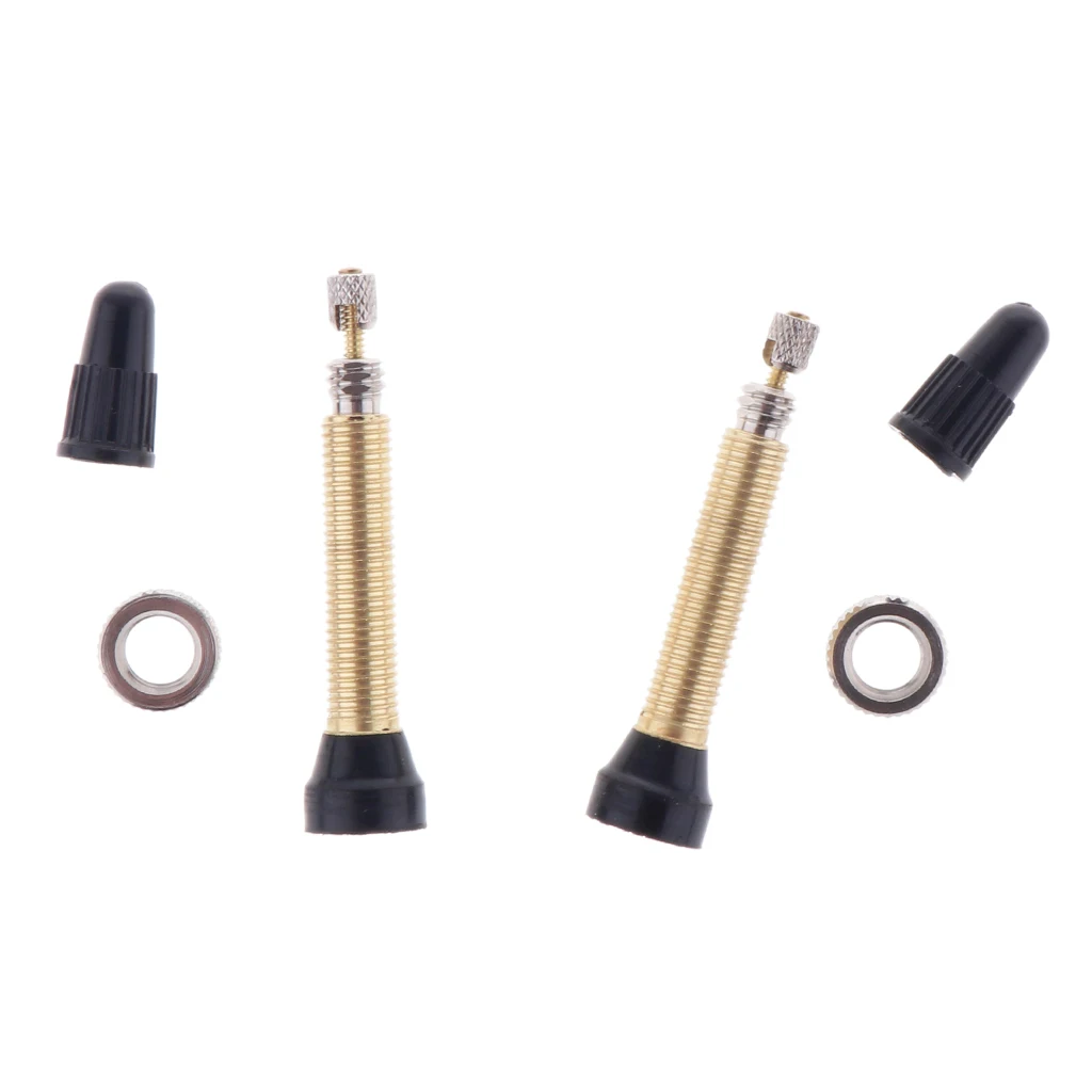 2x 48mm/1.89inch Bike Tubeless Presta Valve Stem with Rubber Base for Mountain Road Tubeless Bicycle Silvery, Golden