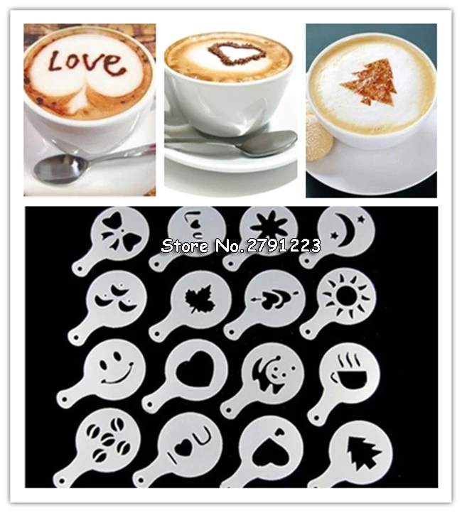 16 шт капучино кофе Искусство трафареты шаблон Strew Цветы Pad Duster Спрей для украшения кофе
