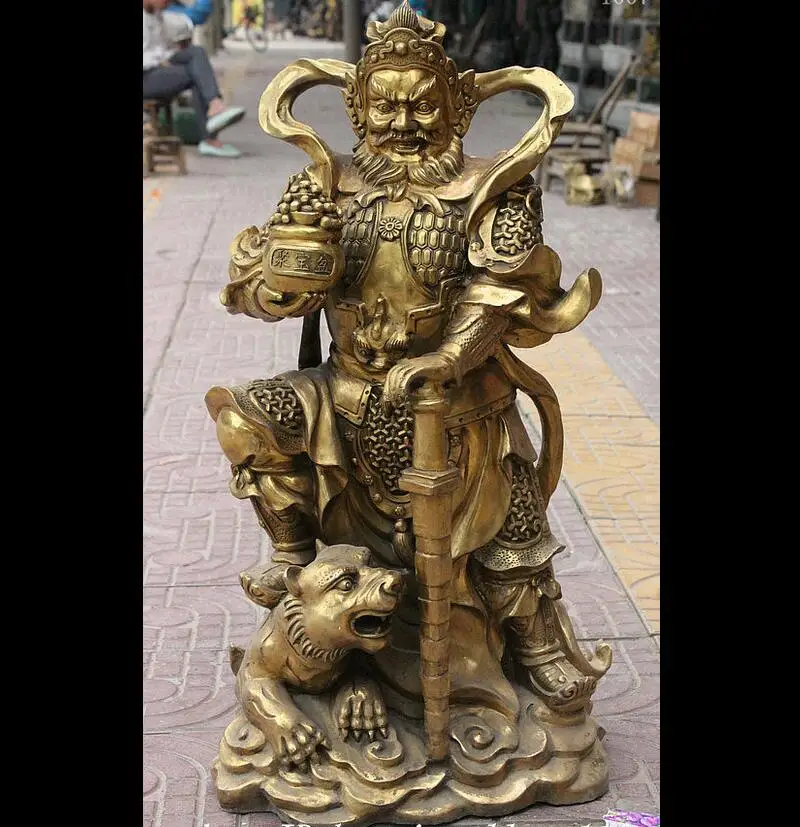 

Free Shipping zhaorui4884359+ +32" Folk China Brass Stand Tiger Warrior Wealth Mammon God Zhao GongMing Statue