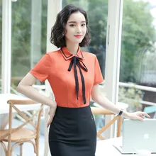 Летнее элегантное оранжевое платье, комплект из 2 предметов с топами и юбкой, офисные женские блузки и рубашки, комплекты с юбкой, размерная форма