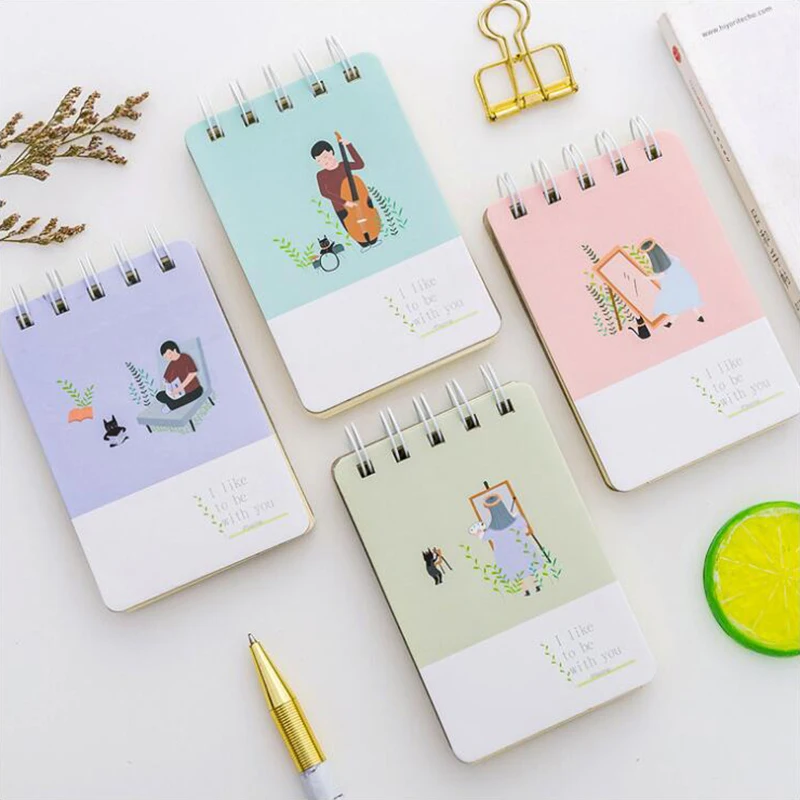 Japanese Small Fresh Style Notebook colorful Pattern Coil Binding Notepad Office Stationery and School Supplies 1PCS/90 Pages | Канцтовары