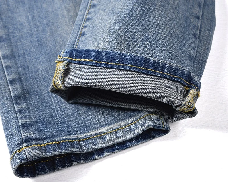 Брендовые джинсы черный Рваные джинсы Для мужчин отверстия Denim Узкие Slim Fit Жан брюки поцарапанные Байкер синие джинсы