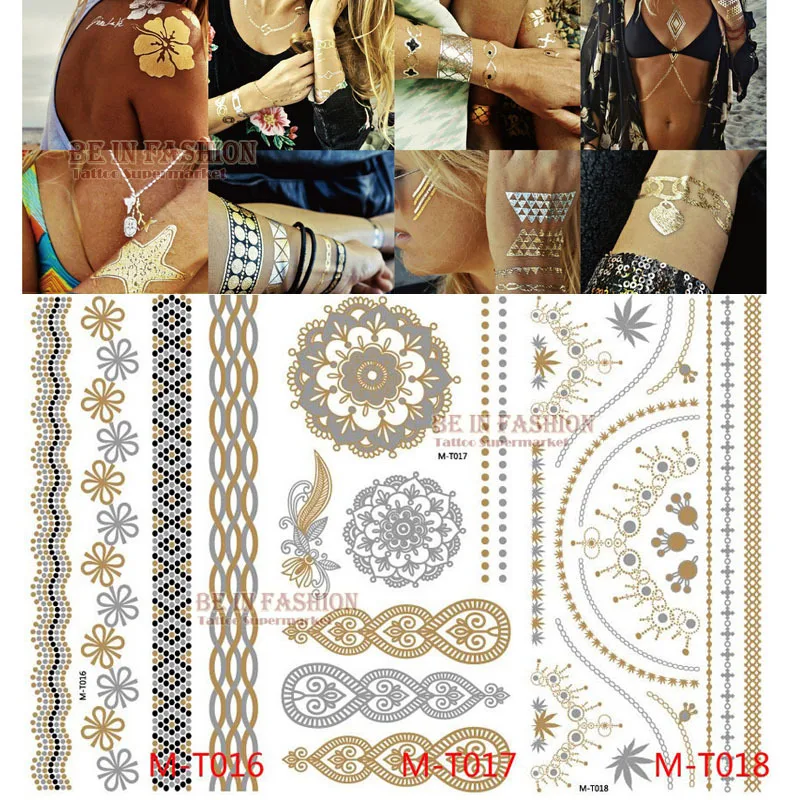 

3pc 2018 new summer style body gold silver metallic temporary tattoos butterfly/feather tatoo sticker for women tatuajes dorados