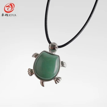 Natural Aventurine Turtle  Crystal Pendant  Tortoise Jewelry Necklace  Black Cord Chain style Longevity turtle necklace pendant