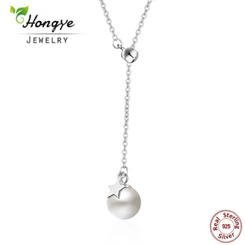 

Hongye New Arrival 100% Real 925 Sterling Silver Star With Dangle Pearl Pendant Necklaces For Women Girl Jewelry Lover Gift