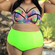 Женский купальник из 2 частей с высокой талией, сексуальный комплект бикини с принтом размера плюс, купальник de30de27