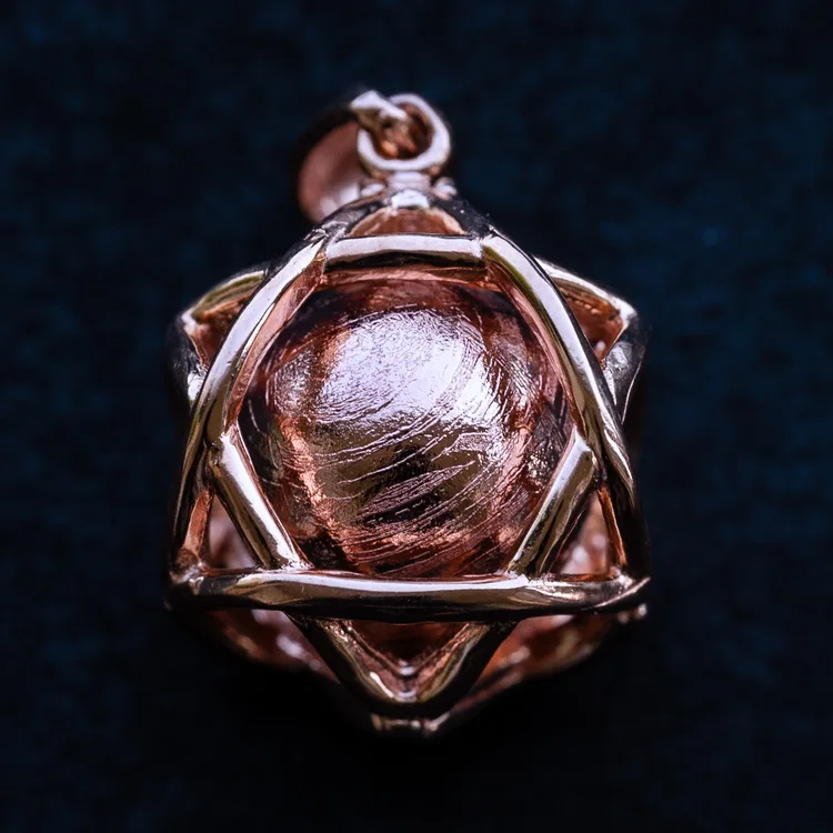 

Genuine Moldavite Gibeon Iron Meteorite Gemstone Rose Gold Fine Jewelry Pendant 12mm Bead Ball 11 Grams AAAAA
