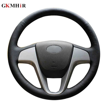 

GKMHiR DIY Black Steering Wheel Cover Artificial Leather Car Steering Wheel Cover for Hyundai Solaris Verna I20 Accent