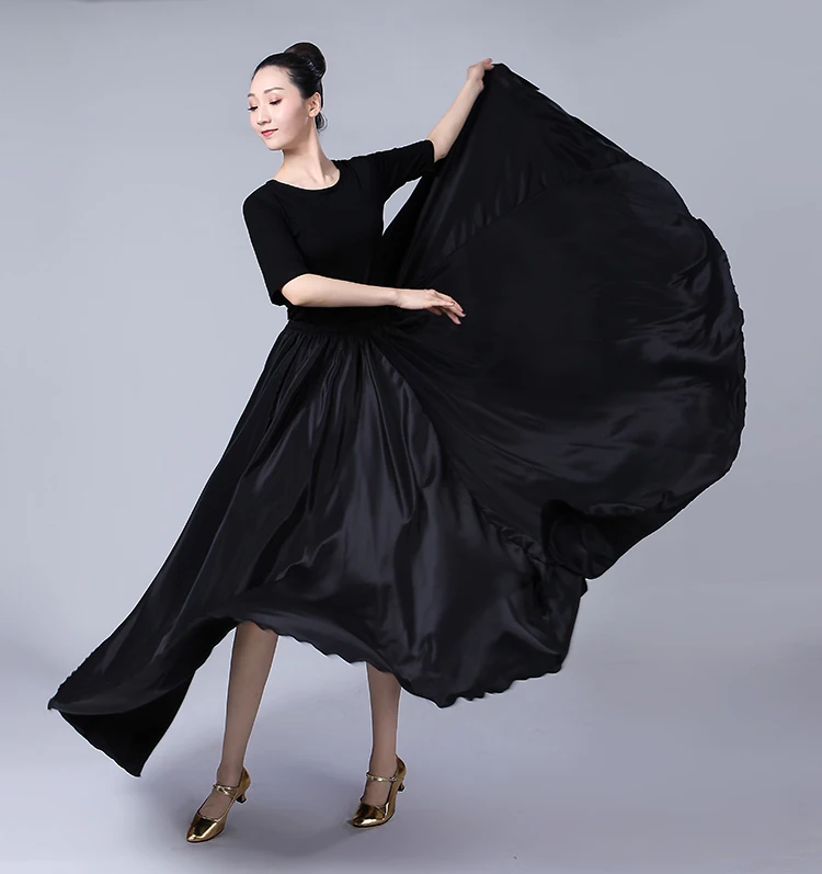Большой подол (180 360 540 720) Модная дамская длинная юбка шелковая длина до икры макси юбка шелковая Женская длинная юбка 80 см красный черный