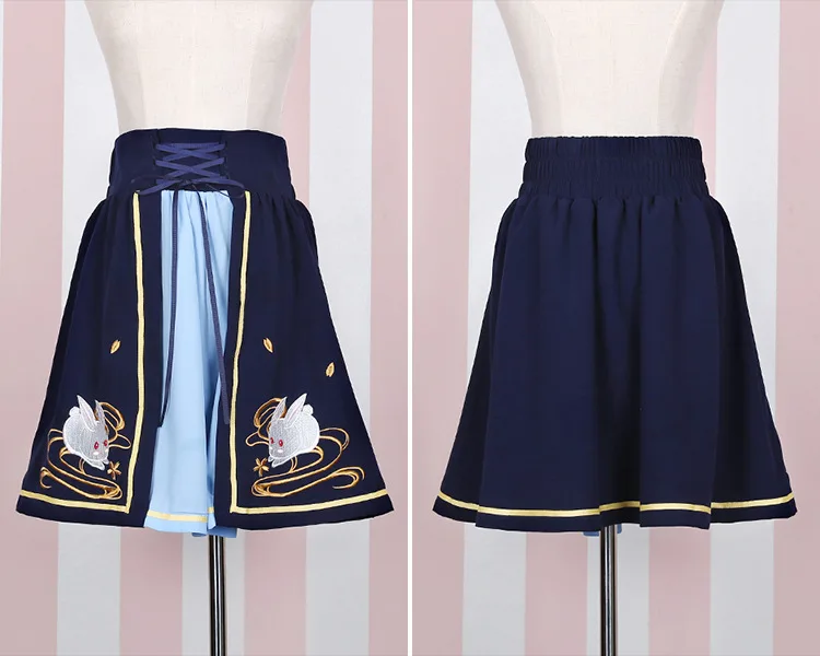 Mori Girl/комплект из 2 предметов, винтажная элегантная милая Лолита Hanfu в китайском стиле, топы с бантом и кисточками+ бандажный комплект с вышитым кроликом и юбкой - Цвет: Only Skirt