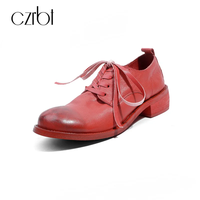 

CZRBT Brand Style Women Brogue Derby Shoes Flats Spring Top Quality Sheep Genuine Leather and Pig Leather Inside Big Size Shoes