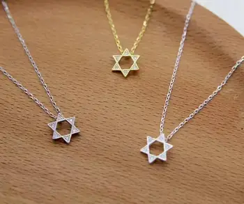 

1pc REAL. 925 Sterling Silver Jewelry Clear White CZ Star of David Magen Hebrew Shield CZ Necklace Pendants Protective GTLX1280