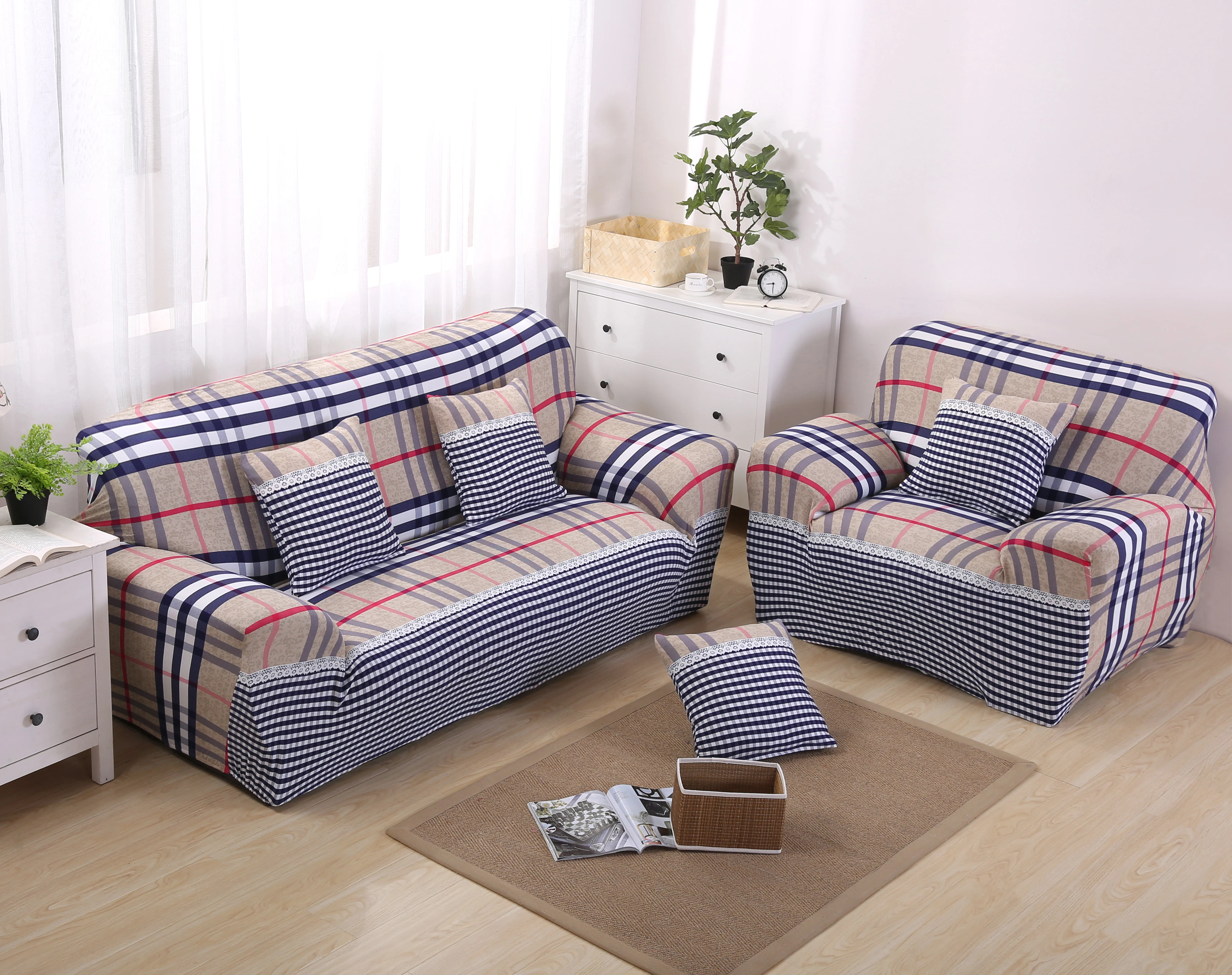 Buy Monily Modern Plaid Sofa Cover All inculsive Anti