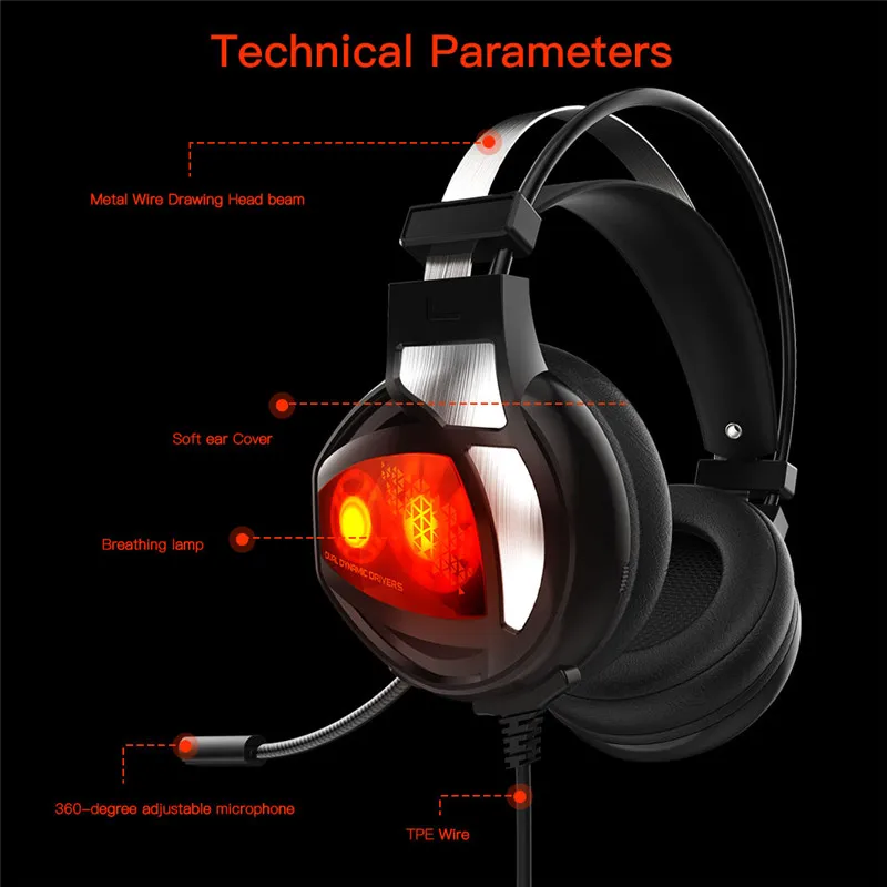 V9 USB 7.1 Stereo Wired Gaming Headphones LED Game Headset with Mic Voice Control For PS4 PC Laptop Computer Gamer Wired Headset