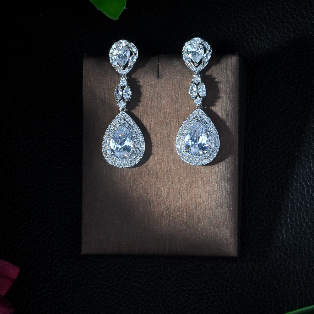 HIBRIDE Luxury Dangle Long Earrings For Women Wedding Water Drop Cubic Zirconia Earrings Party Gifts E-25 - Image 4