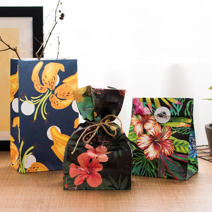 24 sets 3 style paper bag tropical flower design gift packaging