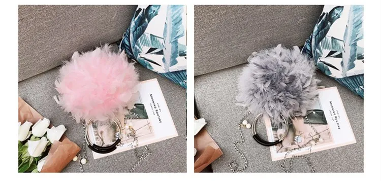 Blascher New 2018 Autumn New Furry Women's Messenger Bag Round Plush Bag Magnetic Buckle Ostrich Feather Chain Ring Bag SQ13 (5)