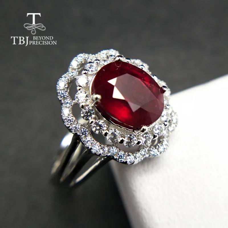 TBJ, популярное Настоящее блестящее кольцо с рубином из стерлингового серебра 925 пробы, драгоценный камень, ювелирное изделие для женщин и девочек, подарок на свадьбу, День святого Валентина