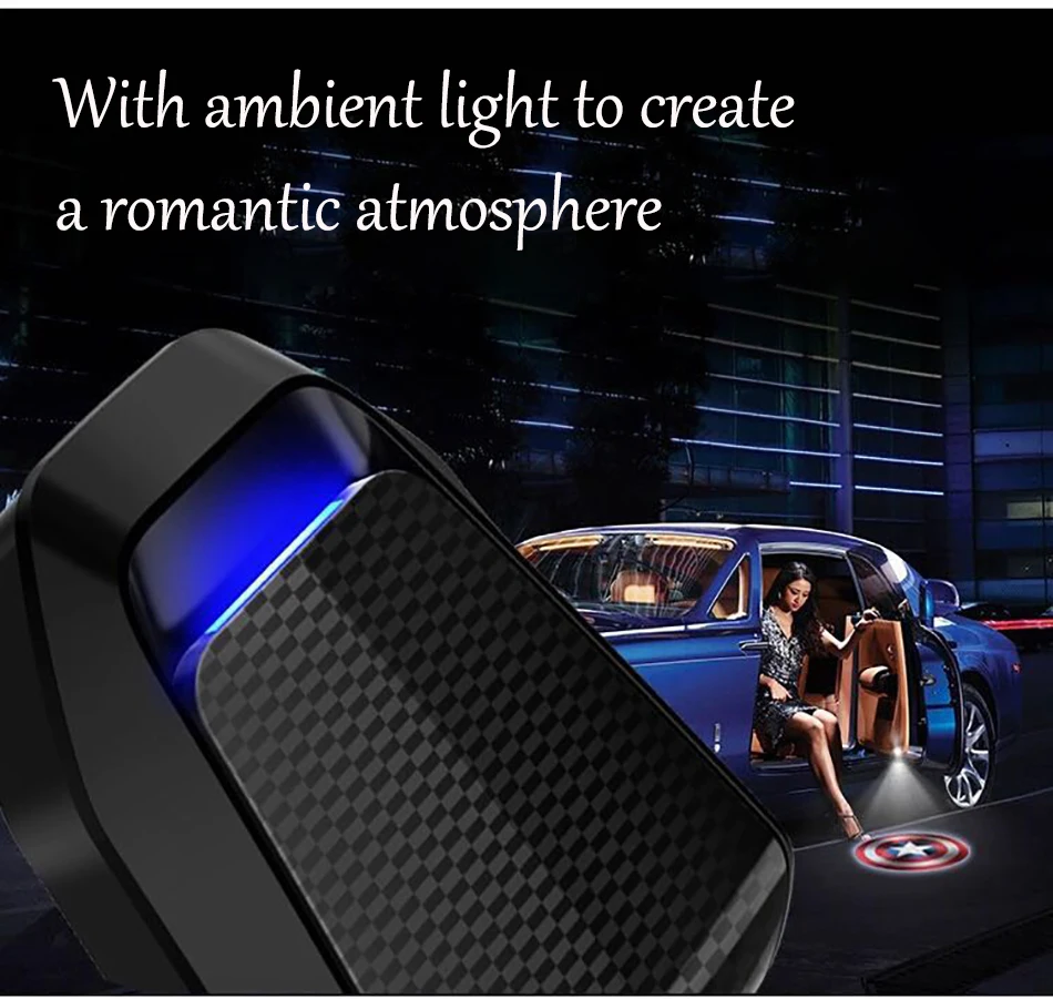 2PCS New Arrival M2 Wireless Car Door Welcome Light LED Projector Logo Light For Car Accessories Model Charging Mode Universal