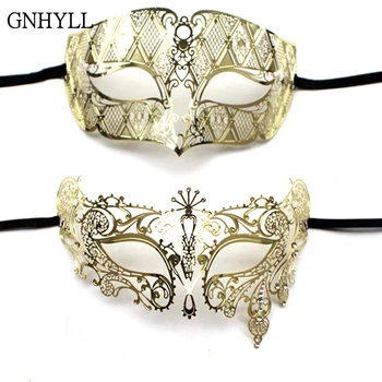 

HOT! Gold Women Men Couple Pair Lover Made of Light Metal Laser Cut Filigree Venetian Mardi Gras Masquerade Ball Prom Masks Set