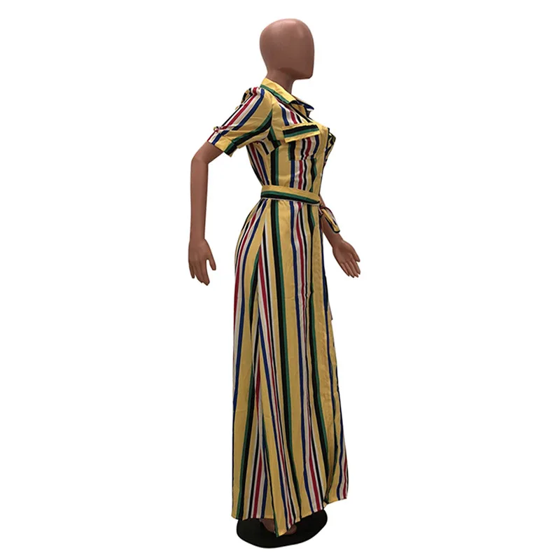 HAOOHU разноцветное Радужное Полосатое свободное платье Макси женское осеннее платье на пуговицах с карманами элегантное вечернее платье повседневное длинное платье-рубашка