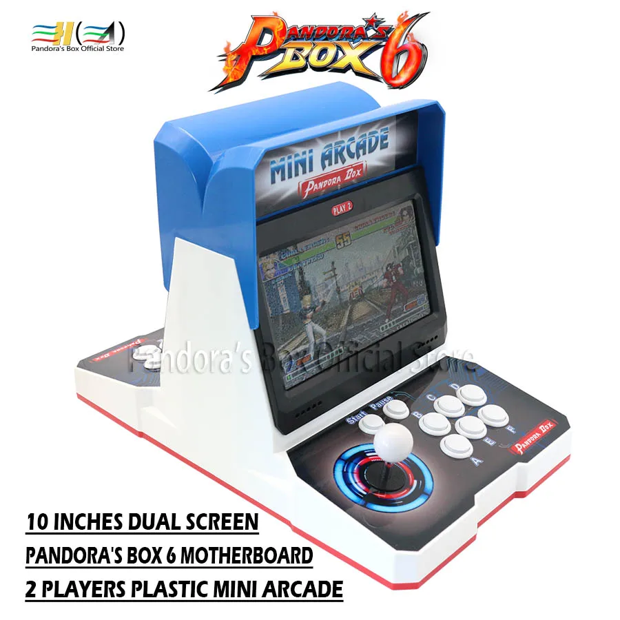 

Pandora box 6 1300 in 1 plastic mini arcade 2 payer bartop 10 inches dual screen support fba mame ps1 3d game can add 3000 games