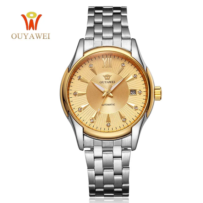 OUYAWEI Gold font b Men b font Skeleton font b Mechanical b font Watch mens automatic