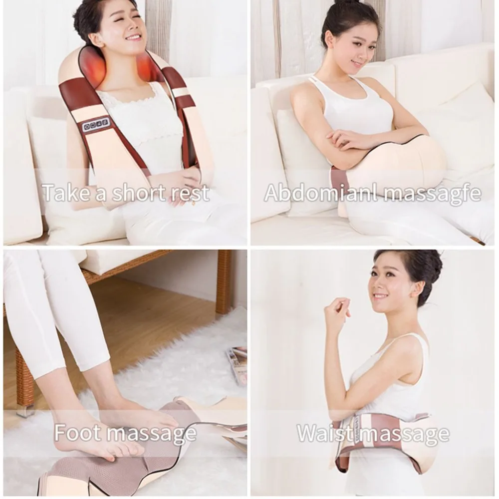 JinKaiRui 4D Infrared Heating 16 Massage Balls U Shape Electric Shiatsu Kneading Back Neck Shoulder Body Massage Pillow Car Home