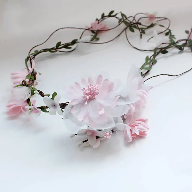 

HIYONG 2019 Newest Style Headband Girl Accessories Wedding Hairband Flower Crown Festival Handmade Cloth Rattan Tiaras Garlands
