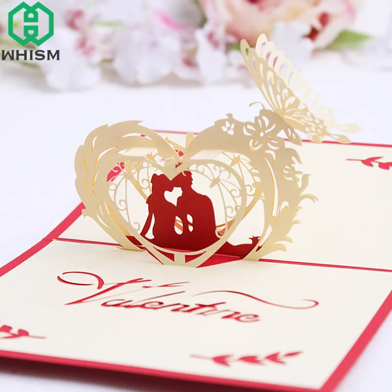  WHISM 3D Pop Up Greeting Cards Postcard Thank You Cards Birthday Weeding Greeting Cards Vintage Gif - 32885200878