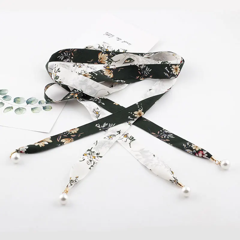 

2019 New Bohemian Flower Print Wide Fabric Belt for Woman Long Tassel Pearl Drop Ribbon Scarf Belts for Women Dresses Waistband