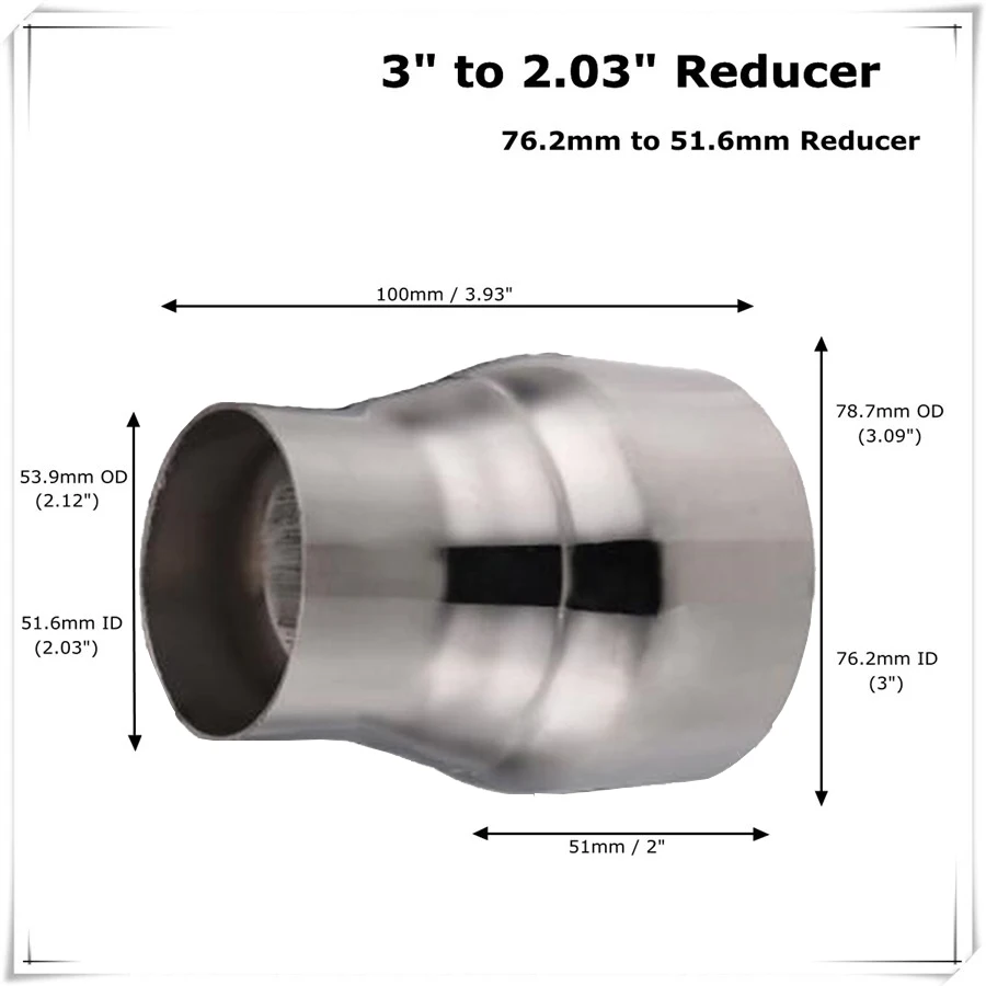 

Stainless Steel Flared Exhaust Reducer Connector Pipe Adapter Tube 76.2mm to 51.6mm