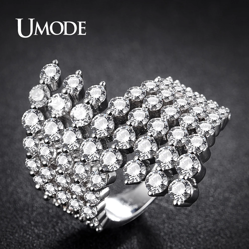 

UMODE Fashion Multi Paved CCubic Zirconia Female Rings for Women White Gold Color Party Wedding Jewelry Aneis Feminino AUR0397