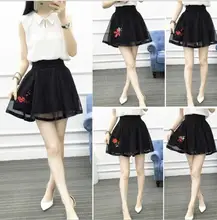 Women Skirt Summer High Waist Flower embroidery A-line Skirt Sexy Elegant Rose Floral Short Skirt For Girls