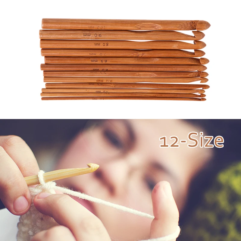 

12Pcs 15cm Bamboo Knitting Needles Crochet Hooks Set DIY Knitting Weave Yarn Neede Crafts 3mm-10mm Home Knitting Tools