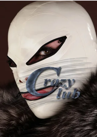 

Crazy club_ Latex White latex fetish hood with eyes and mouth zippers unisex mask Bodysuit Latex Mask Hood Fetish Free Shipping