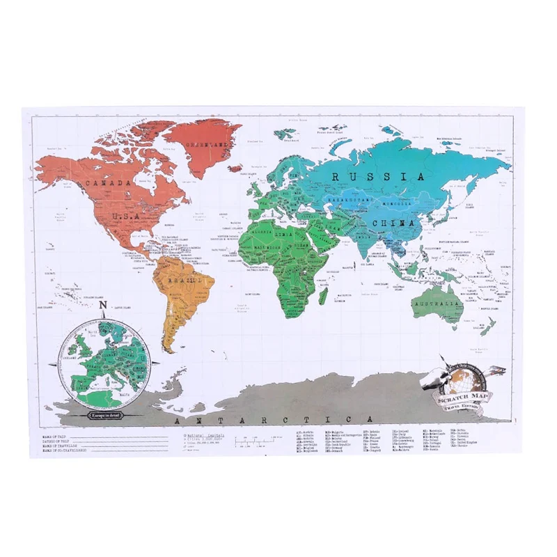 

1 Pcs 41*29cm New High Quality Creative Travel Scratch Off Map Personalized World Map Stationary Supply