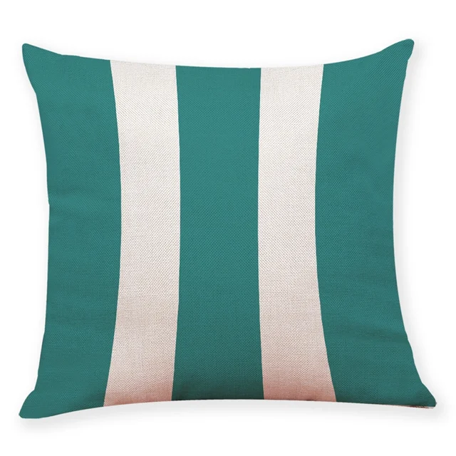 Dark Green Geometric Decorative Cotton Linen Cushion Cover green white