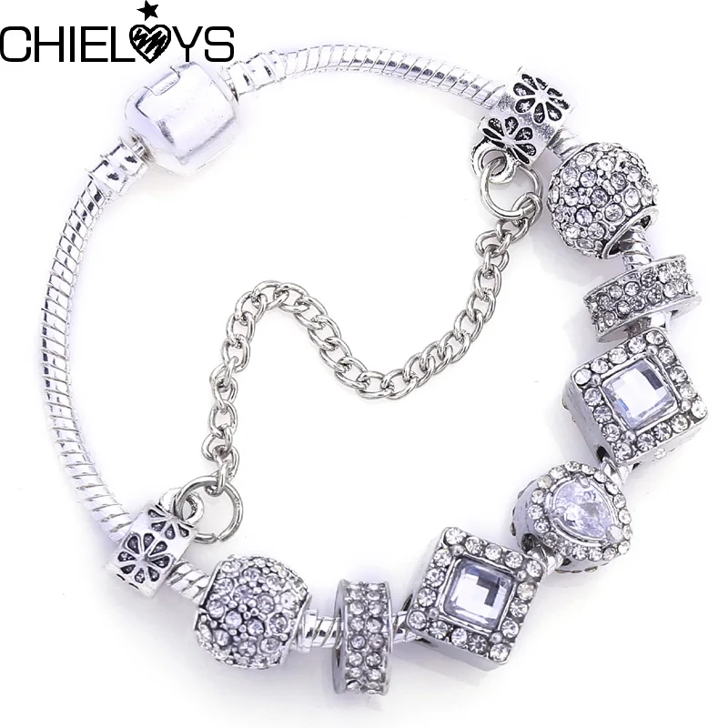 

CHIELOYS Dropshipping Vintage Water Drop Crystal Love Charm Bracelet Women Snake Chain Brand Bracelets Female For Girl BA136