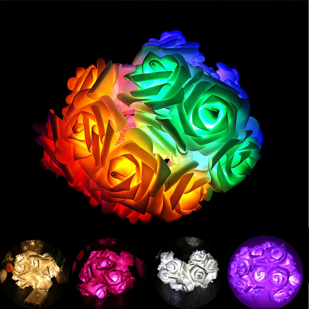 

Colorful Fashion Holiday Lighting 20 LED Novelty Rose Flower Fairy String Lights Wedding Garden Party Valentine's Day Decoration