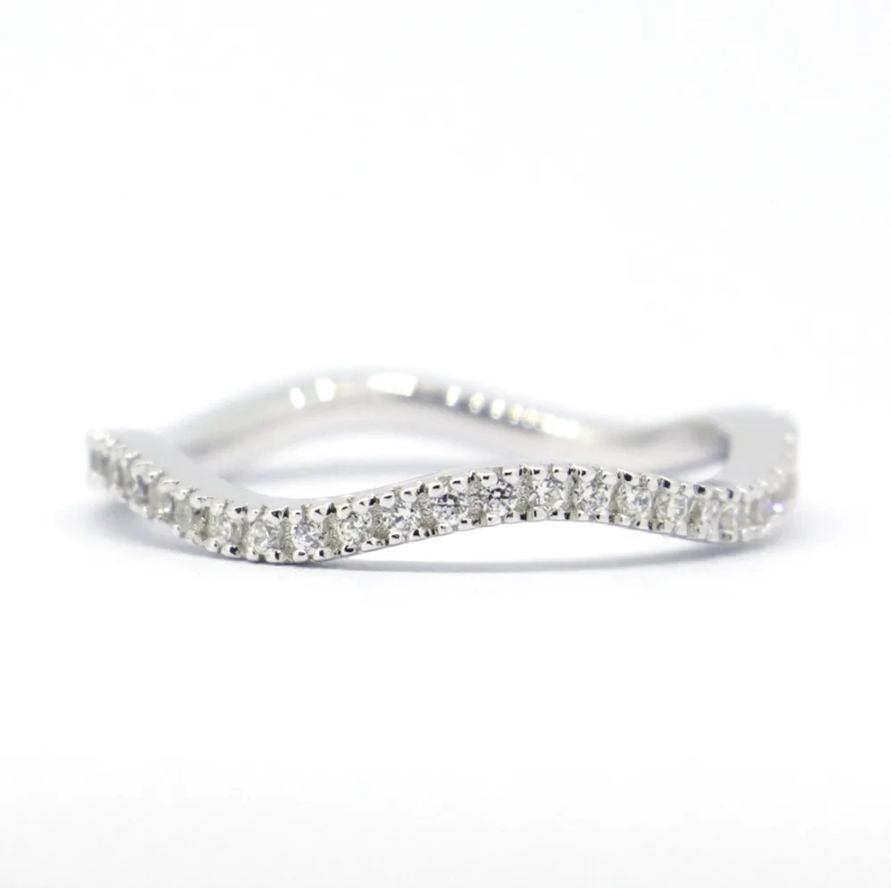 

Wellmade CZ Solid 925 Sterling Silver Stackable Wave Ring