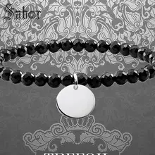 Ювелирный браслет из бисера ID с бусы из Оникса Серебряный Диск s Серебро 925 пробы модные ювелирные изделия подарок для женщин девушек Томас