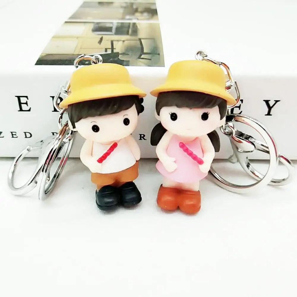 

2Pcs Cute keychain popular couple bag keyring PVC dolls Key Chains pendant lovers gift