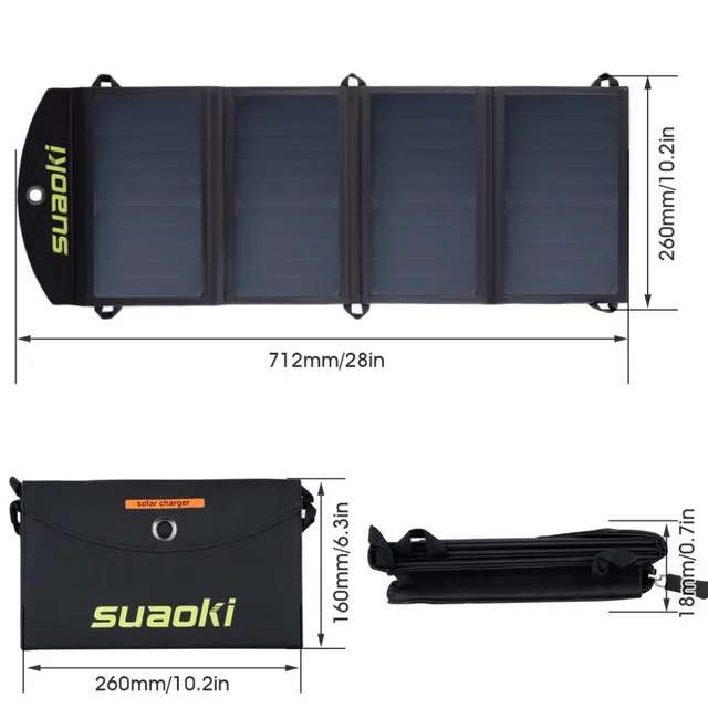 Suaoki 25W Solar Panels Portable Folding Foldable Waterproof Dual 5V/2.1A USB Solar Panel Charger Power Bank for Phone Battery 2