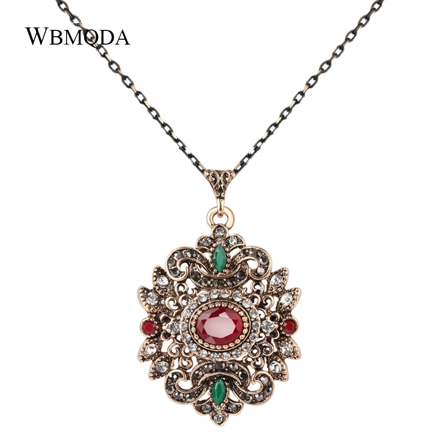 1-Kinel-2018-New-Vintage-Jewelry-Ethnic-Pendant-Necklace-For-Women-Ancient-Gold-Color-Geometric-Necklace-Crystal