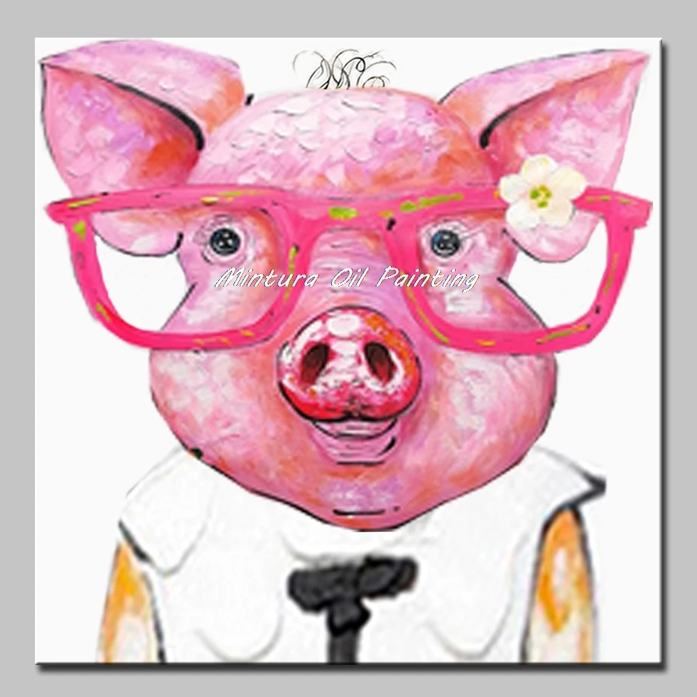 Художественная картина Mintura, ручная роспись, акриловый холст, картины маслом, свинья, современная абстрактная картина с животными, Настенная картина, детская комната, домашний декор, без рамки - Цвет: MT161229