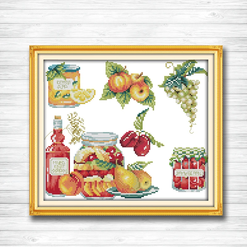 

Jam fruits grapes Pear painting dmc 14CT 11CT counted cross stitch kits embroidery set Needlework Set chinese cross stitch