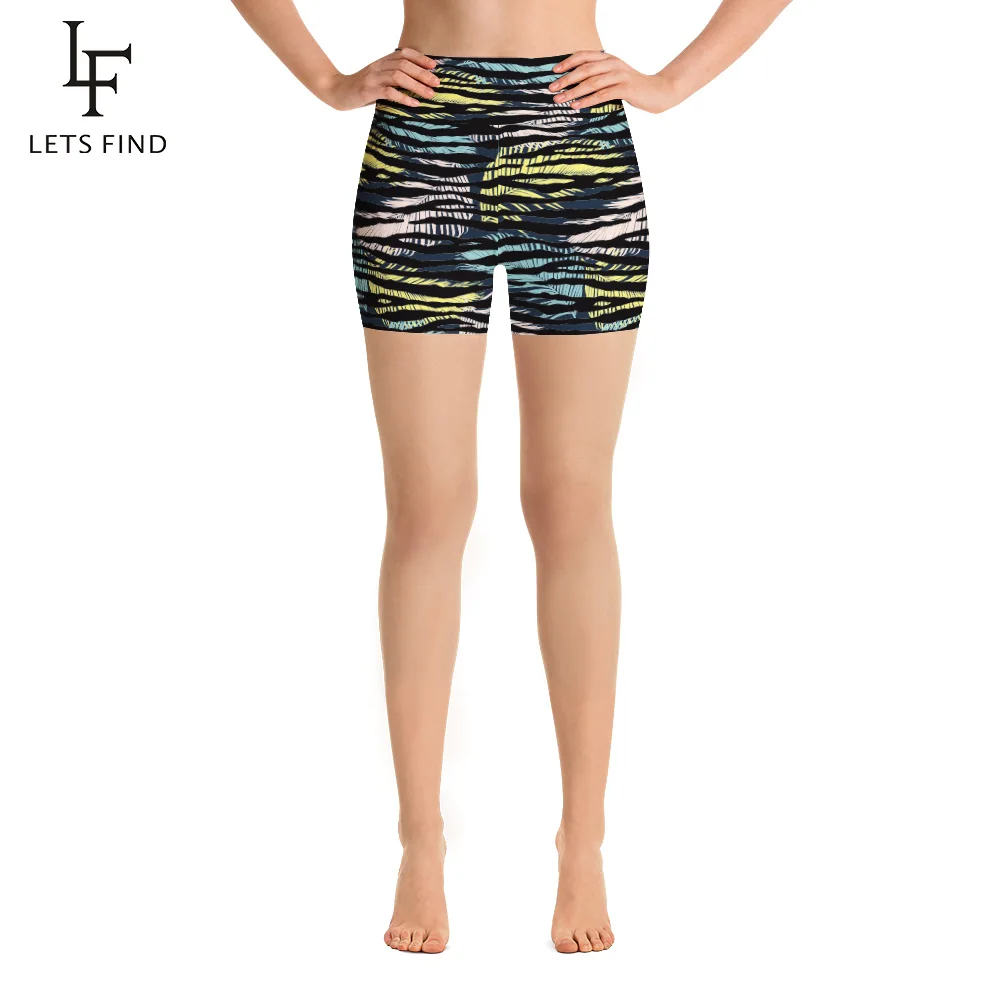

LETSFIND Women Short Leggings Women Milk Silk Print Fitness Sporting Leggings Summer High Waist Workout Short Pants