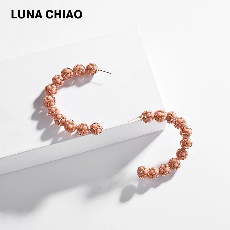 

LUNA CHIAO Fashion Jewelry Accessories Beaded Disco Ball Big Hoop Earrings for Women 2019 New Trendy Earrings Jewelry